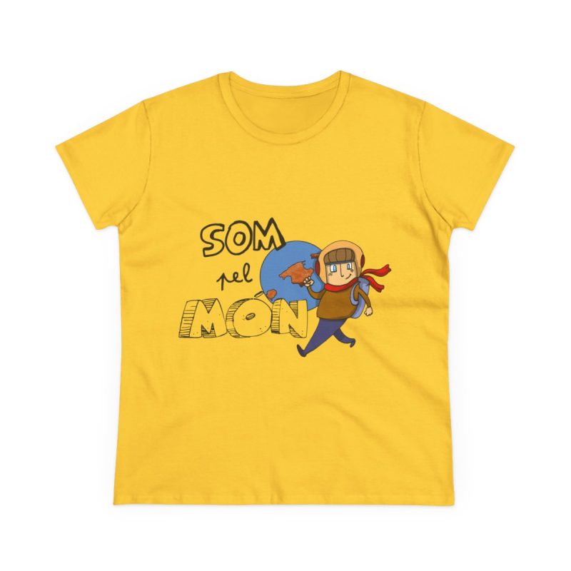 Camiseta mujer algodon medio - Amarillo margarita - Camiseta «Som pel món» Camiseta mujer algodon medio - Amarillo margarita - Camiseta «Som pel món»
