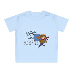 Camiseta de bebe - Azul empolvado - Camiseta «Som pel món»