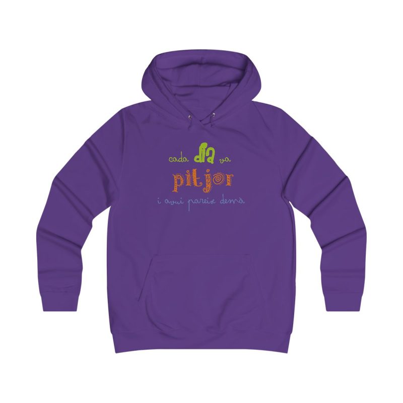 Sudadera universitaria mujer - Morado - Camiseta «Cada dia va pitjor i avui pareix demà» Sudadera universitaria mujer - Morado - Camiseta «Cada dia va pitjor i avui pareix demà»