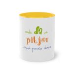 Taza bicolor - Amarillo dorado - Camiseta «Cada dia va pitjor i avui pareix demà»