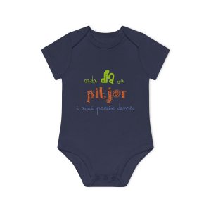 Body bebe manga corta organico - Azul marino nautico - Camiseta «Cada dia va pitjor i avui pareix demà»