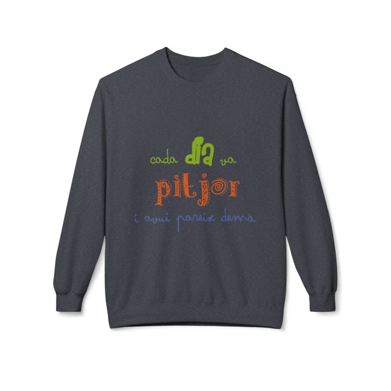 Sudadera Softstyle cuello redondo - Gris jaspeado oscuro - Camiseta «Cada dia va pitjor i avui pareix demà»