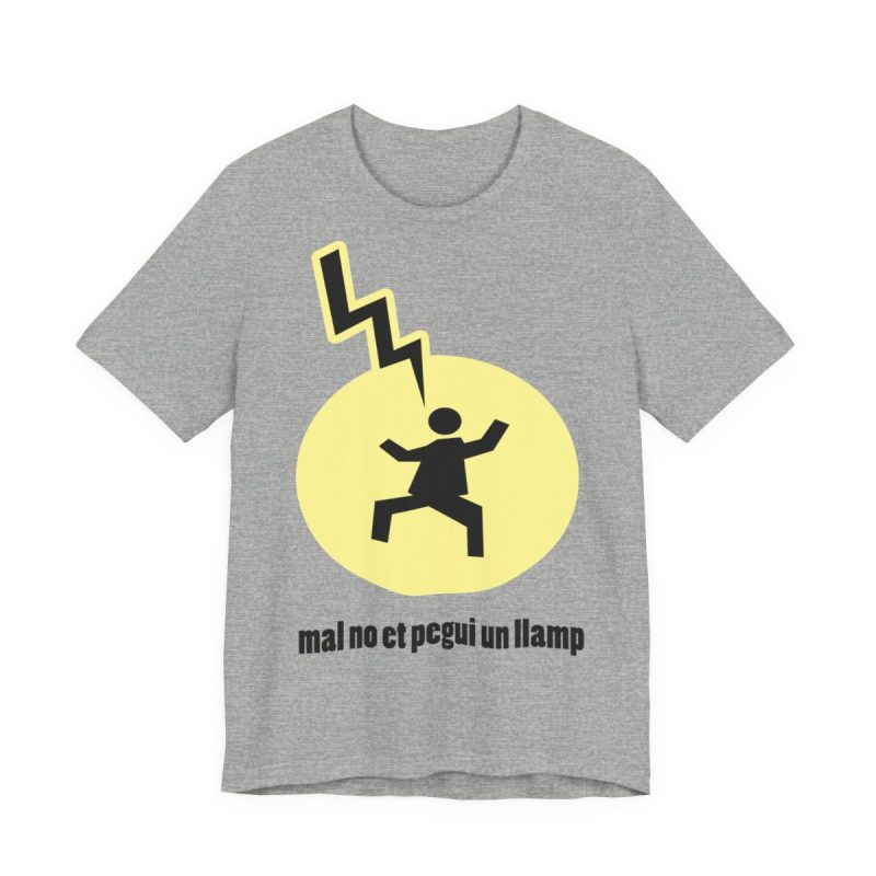 Camiseta jersey manga corta - Gris jaspeado - Camiseta «Mal no et toqui un llamp» Camiseta jersey manga corta - Gris jaspeado - Camiseta «Mal no et toqui un llamp»