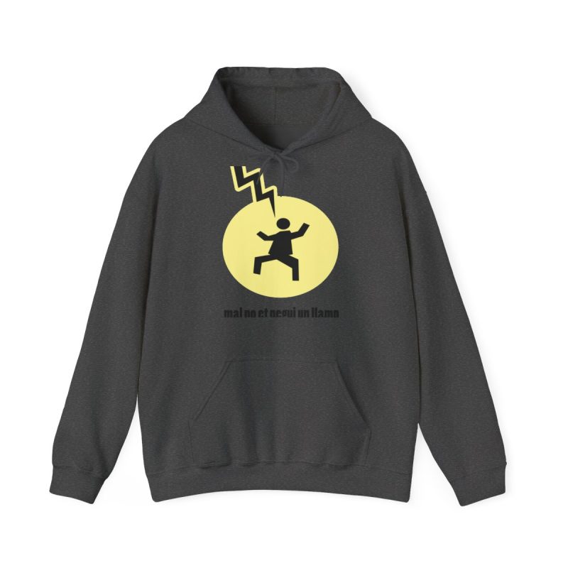 Sudadera con capucha - Gris oscuro jaspeado - Camiseta «Mal no et toqui un llamp» Sudadera con capucha - Gris oscuro jaspeado - Camiseta «Mal no et toqui un llamp»