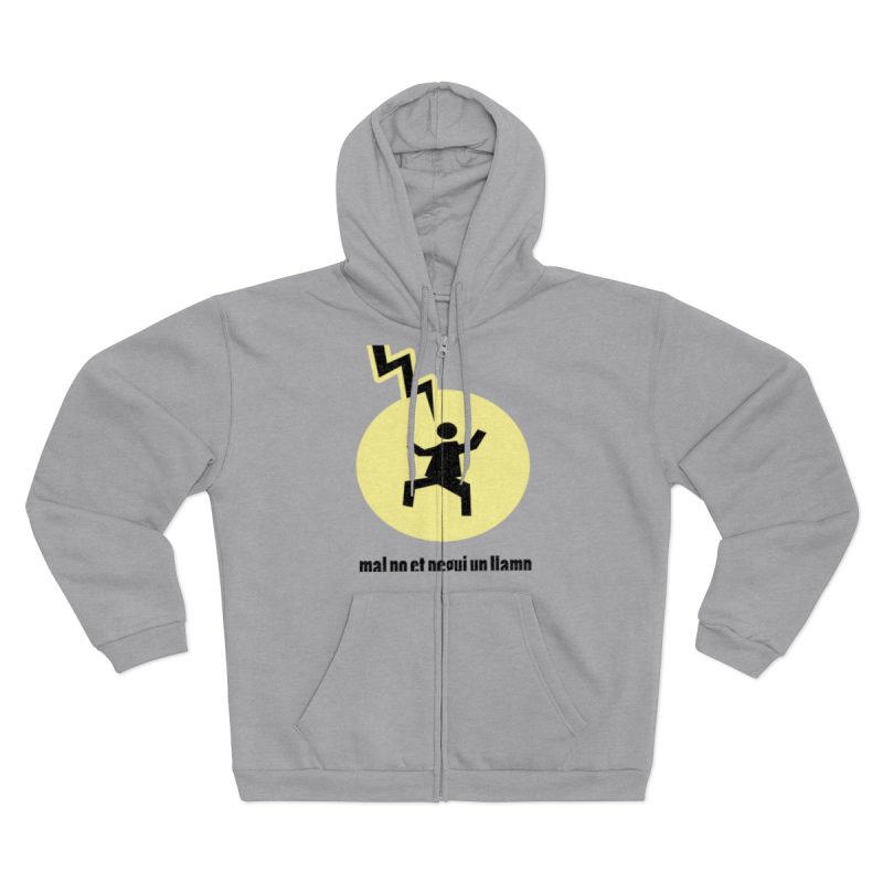 Sudadera capucha con cremallera premium - Gris jaspeado claro - Camiseta «Mal no et toqui un llamp»