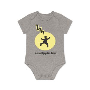 Body bebe manga corta organico - Gris jaspeado melange - Camiseta «Mal no et toqui un llamp»