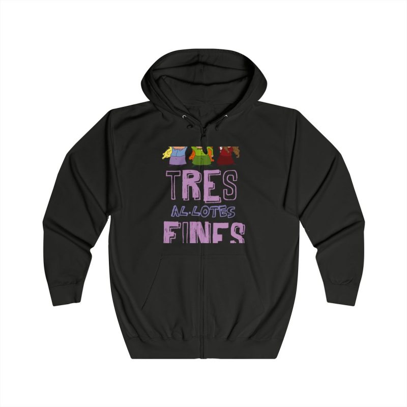 Sudadera con capucha y cremallera - Negro azabache - Camiseta «Tres al·lotes fines»