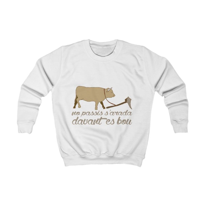 Sudadera infantil - Blanco artico - Camiseta «No passis s’arada davant es bou» Sudadera infantil - Blanco artico - Camiseta «No passis s’arada davant es bou»
