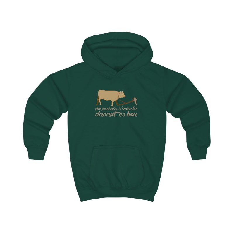 Sudadera con capucha infantil - Verde botella - Camiseta «No passis s’arada davant es bou»