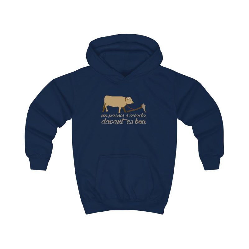 Sudadera con capucha infantil - Azul marino Oxford - Camiseta «No passis s’arada davant es bou»