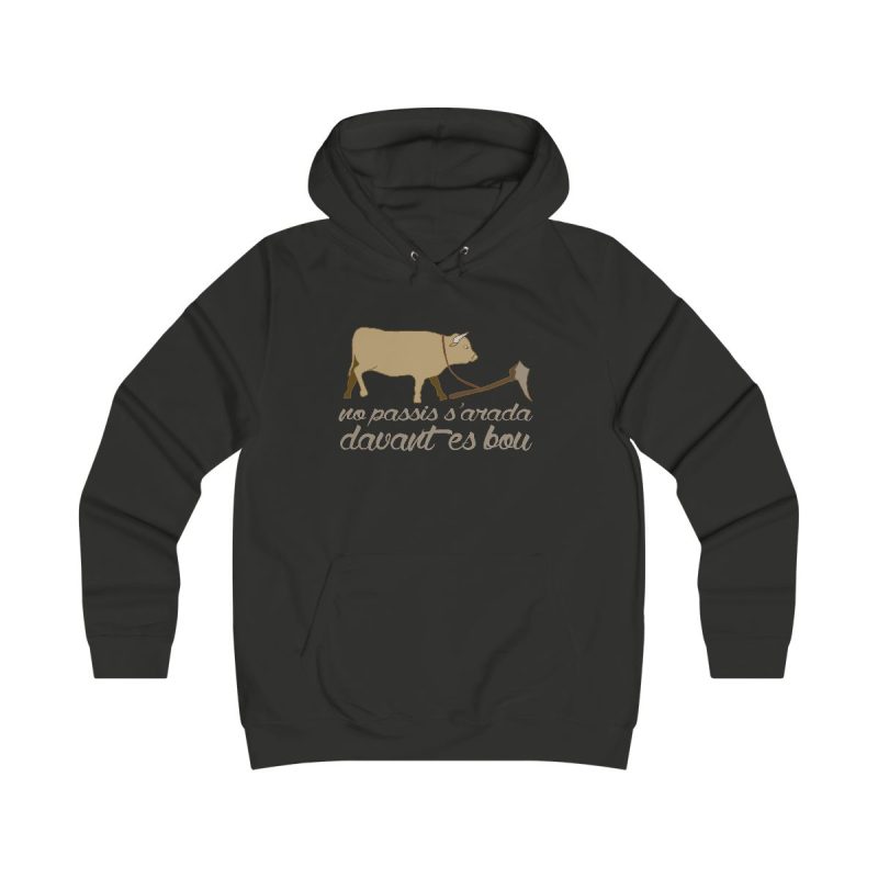 Sudadera universitaria mujer - Negro azabache - Camiseta «No passis s’arada davant es bou»