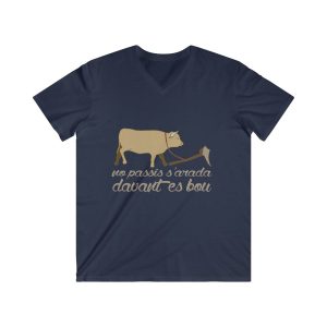 Camiseta hombre entallada cuello de pico - Azul marino - Camiseta «No passis s’arada davant es bou»