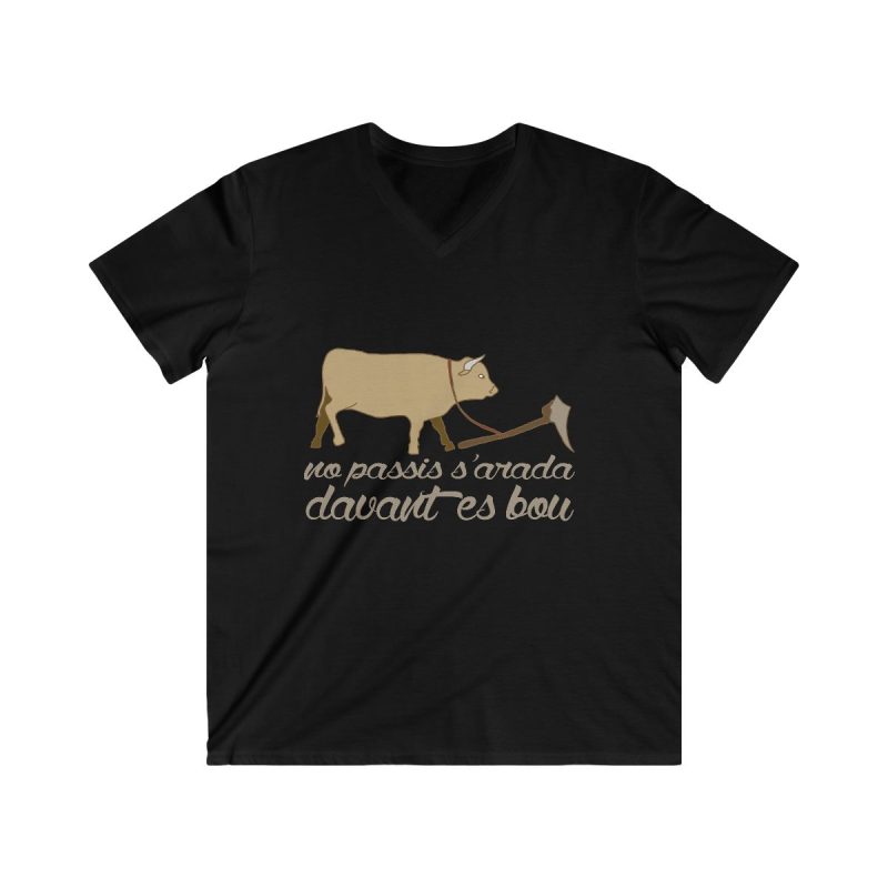 Camiseta hombre entallada cuello de pico - Negro - Camiseta «No passis s’arada davant es bou»