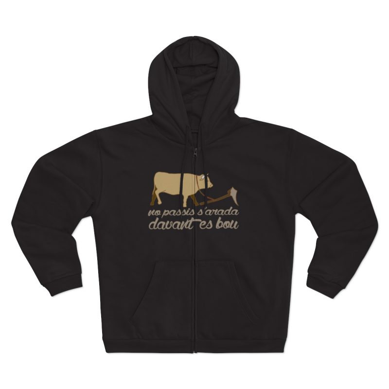 Sudadera capucha con cremallera premium - Negro - Camiseta «No passis s’arada davant es bou» Sudadera capucha con cremallera premium - Negro - Camiseta «No passis s’arada davant es bou»