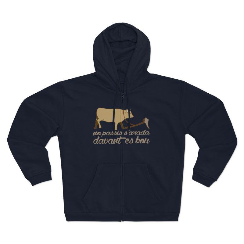 Sudadera capucha con cremallera premium - Azul marino - Camiseta «No passis s’arada davant es bou»