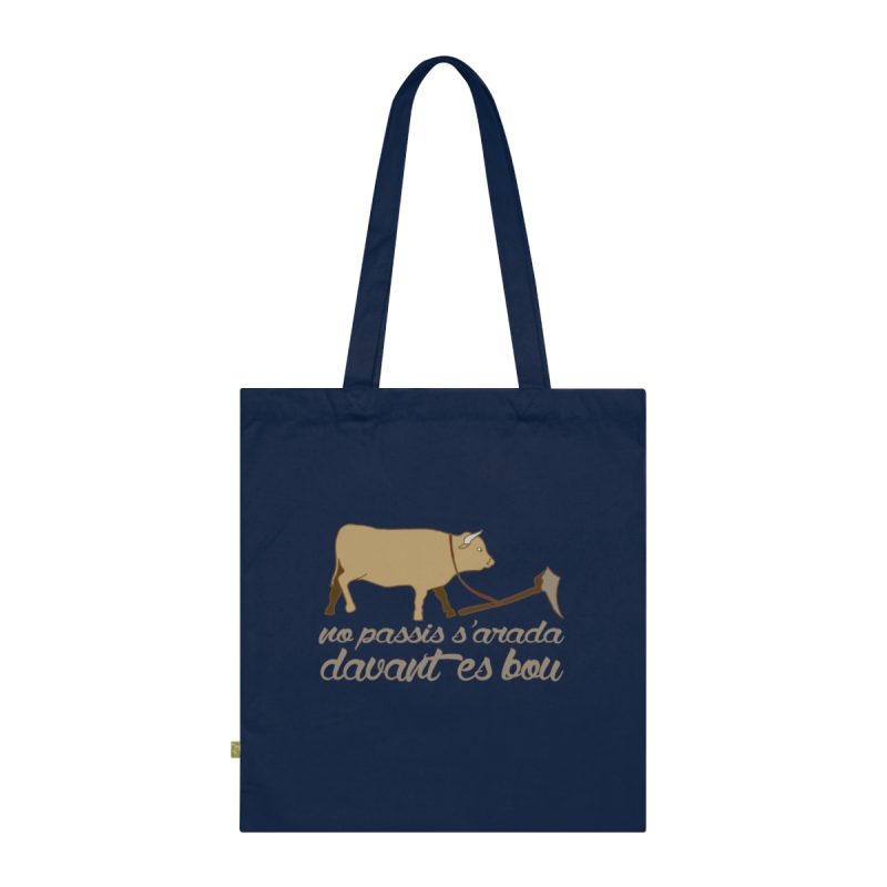 Bolsa de algodon organico - Azul marino frances - Camiseta «No passis s’arada davant es bou»