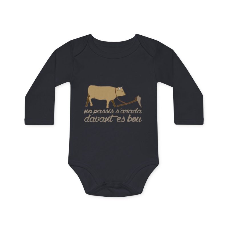 Body bebe manga larga organico - Negro - Camiseta «No passis s’arada davant es bou» Body bebe manga larga organico - Negro - Camiseta «No passis s’arada davant es bou»