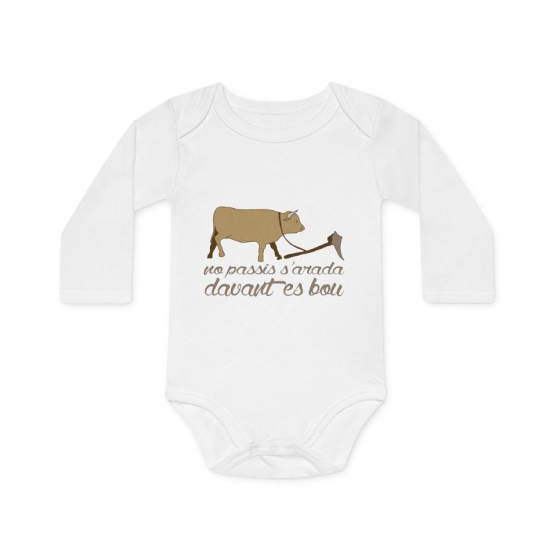 Body bebe manga larga organico - Blanco - Camiseta «No passis s’arada davant es bou»