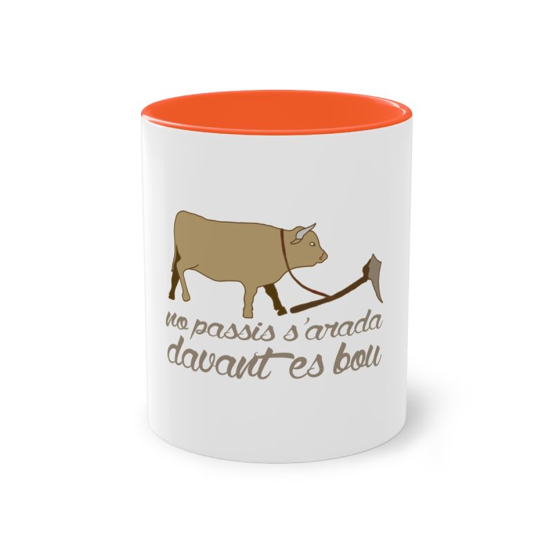 Taza bicolor - Naranja - Camiseta «No passis s’arada davant es bou»