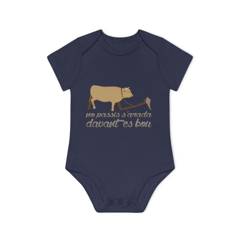 Body bebe manga corta organico - Azul marino nautico - Camiseta «No passis s’arada davant es bou»