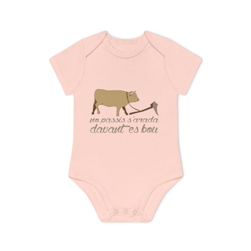Body bebe manga corta organico - Rosa empolvado - Camiseta «No passis s’arada davant es bou»