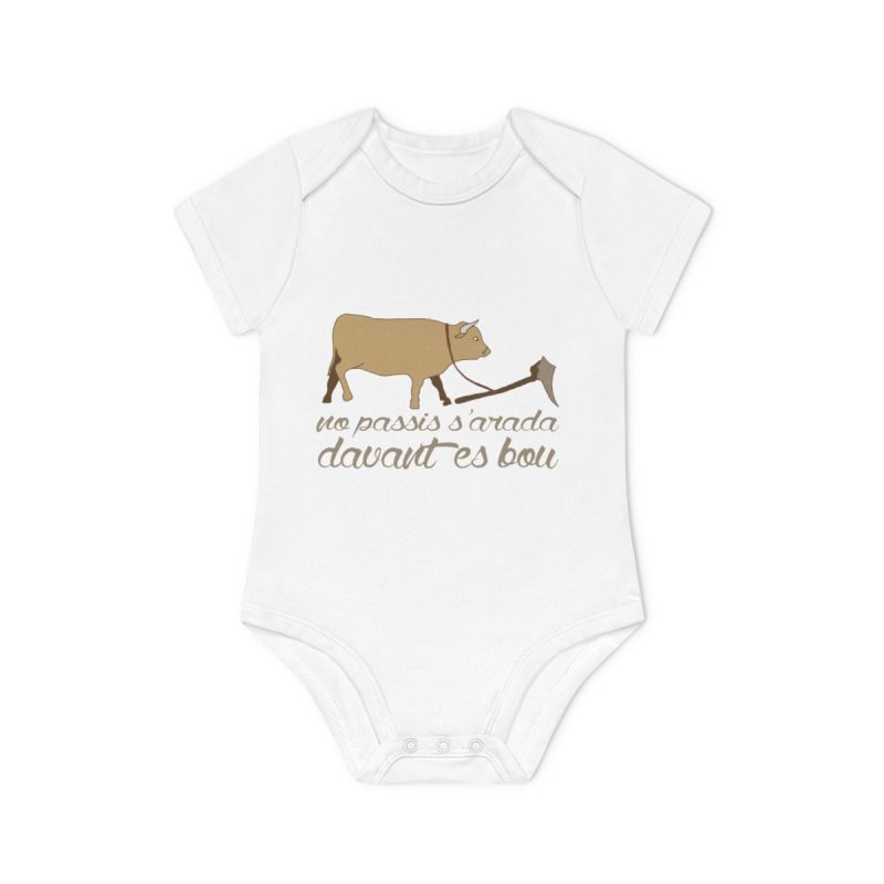 Body bebe manga corta organico - Blanco - Camiseta «No passis s’arada davant es bou»