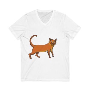 Camiseta cuello de pico - Blanco - Camiseta Moix – gato naranja de paseo