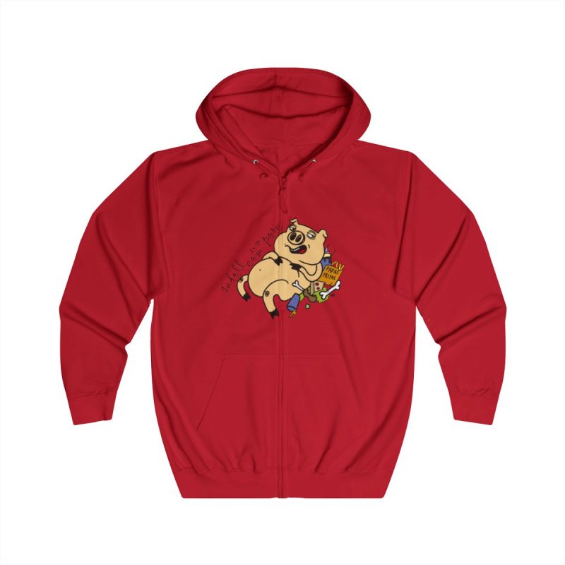 Sudadera con capucha y cremallera - Rojo fuego - Camiseta «Sadoll com porc»