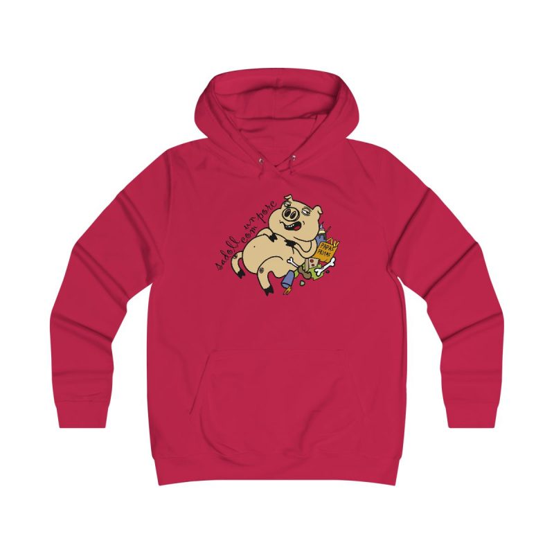 Sudadera universitaria mujer - Rojo fuego - Camiseta «Sadoll com porc»