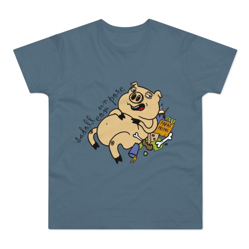 Camiseta hombre punto liso - Azul piedra - Camiseta «Sadoll com porc»
