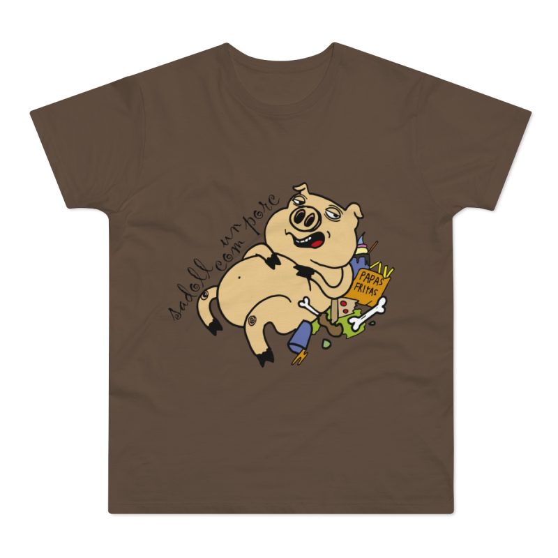 Camiseta hombre punto liso - Marron chocolate - Camiseta «Sadoll com porc»
