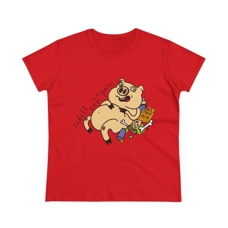 Camiseta mujer algodon medio - Rojo - Camiseta «Sadoll com porc» Camiseta mujer algodon medio - Rojo - Camiseta «Sadoll com porc»
