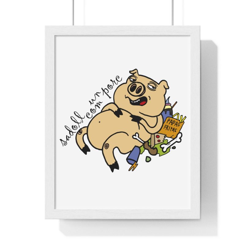 Poster enmarcado vertical - Blanco - Camiseta «Sadoll com porc»