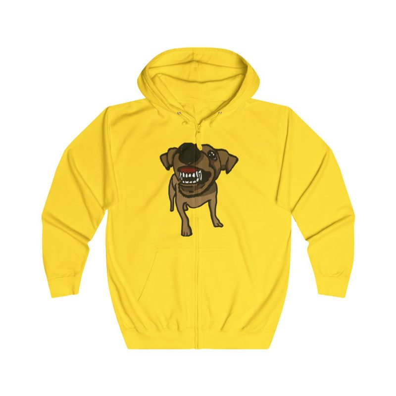 Sudadera con capucha y cremallera - Amarillo sol - Camiseta «Ca que ladra no mossega»