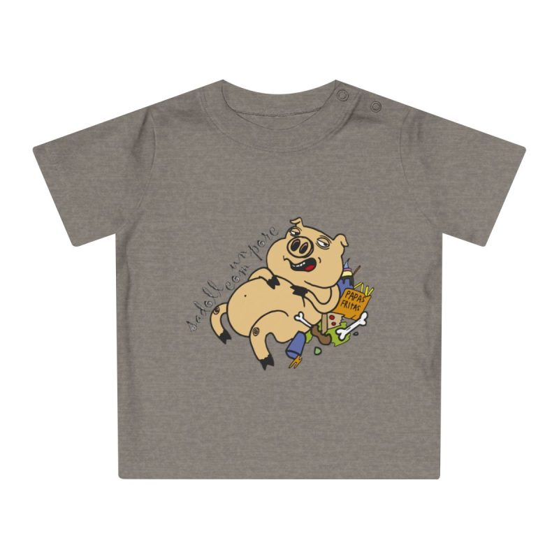 Camiseta de bebe - Gris jaspeado melange - Camiseta «Sadoll com porc» Camiseta de bebe - Gris jaspeado melange - Camiseta «Sadoll com porc»