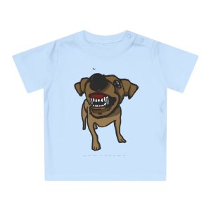 Camiseta de bebe - Azul empolvado - Camiseta «Ca que ladra no mossega»