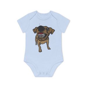 Body bebe manga corta organico - Azul empolvado - Camiseta «Ca que ladra no mossega»