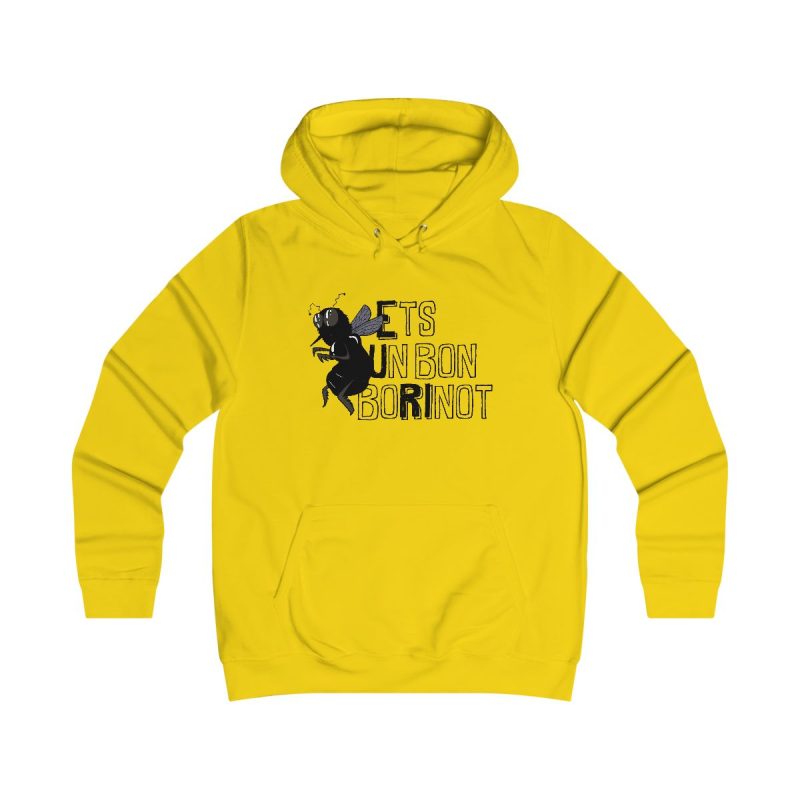 Sudadera universitaria mujer - Amarillo sol - Camiseta «Ets un bon borinot»