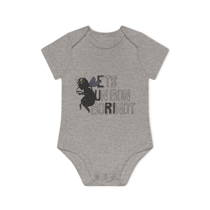 Body bebe manga corta organico - Gris jaspeado melange - Camiseta «Ets un bon borinot»