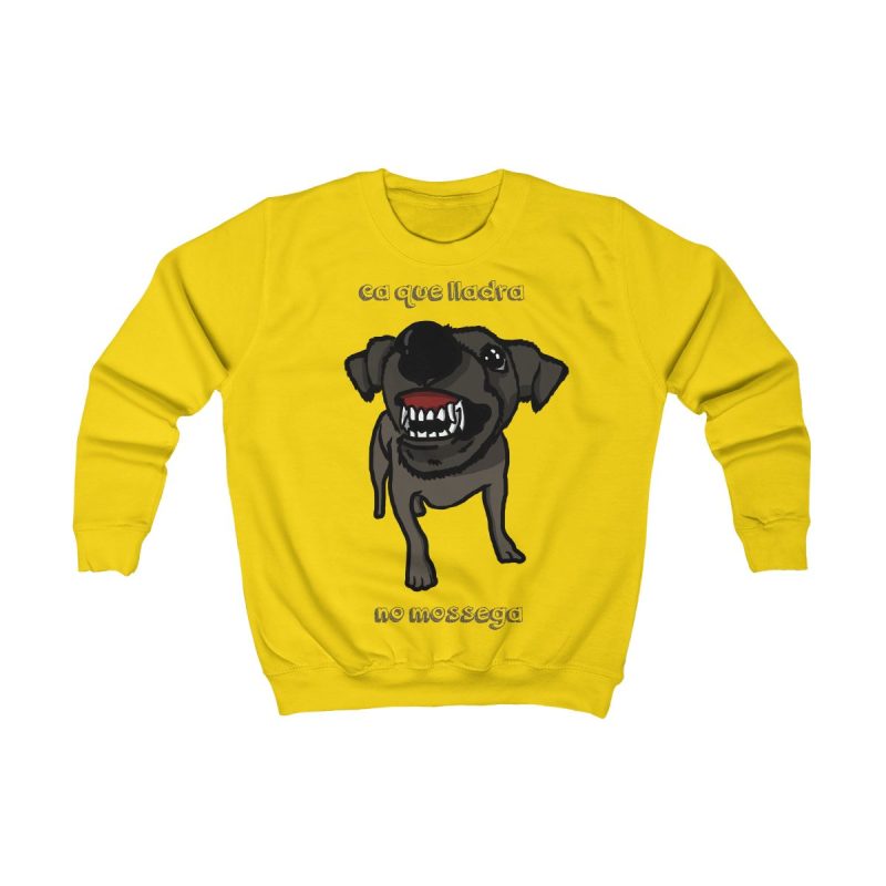 Sudadera infantil - Amarillo sol - Camiseta «Ca que lladra no mossega»