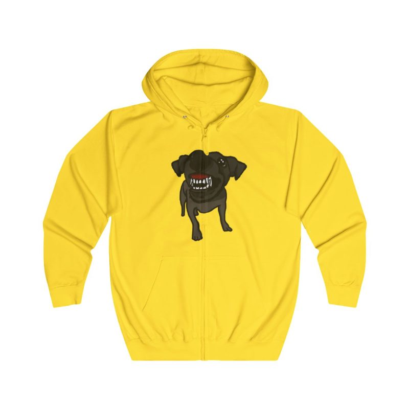 Sudadera con capucha y cremallera - Amarillo sol - Camiseta «Ca que lladra no mossega»