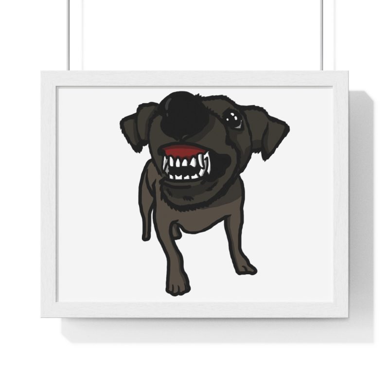 Poster enmarcado horizontal - Blanco - Camiseta «Ca que lladra no mossega»