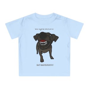 Camiseta de bebe - Azul empolvado - Camiseta «Ca que lladra no mossega»
