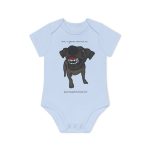 Body bebe manga corta organico - Azul empolvado - Camiseta «Ca que lladra no mossega»