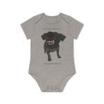 Body bebe manga corta organico - Gris jaspeado melange - Camiseta «Ca que lladra no mossega»
