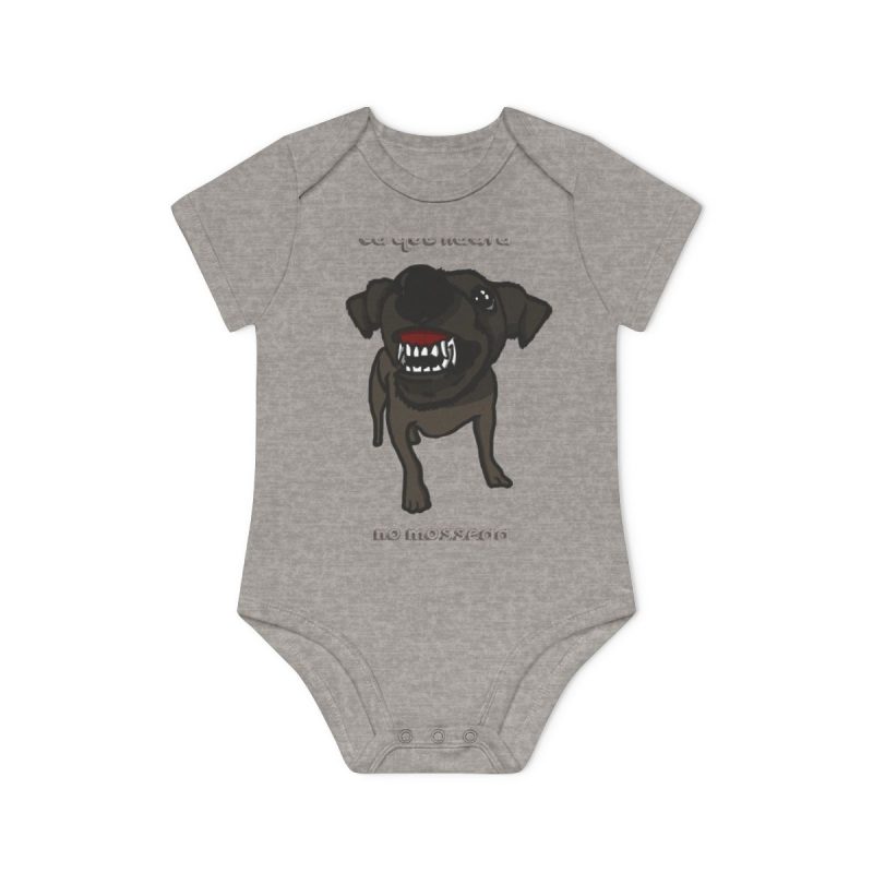 Body bebe manga corta organico - Gris jaspeado melange - Camiseta «Ca que lladra no mossega»