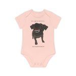 Body bebe manga corta organico - Rosa empolvado - Camiseta «Ca que lladra no mossega»