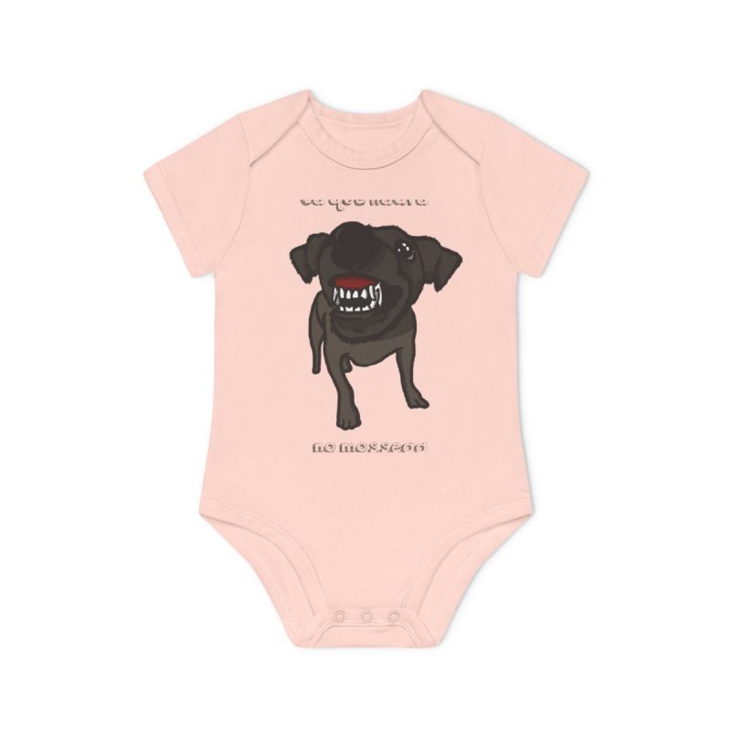 Body bebe manga corta organico - Rosa empolvado - Camiseta «Ca que lladra no mossega»