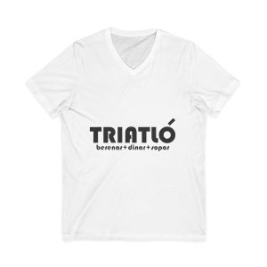 Camiseta cuello de pico - Blanco - Triatló: berenar + dinar + sopar