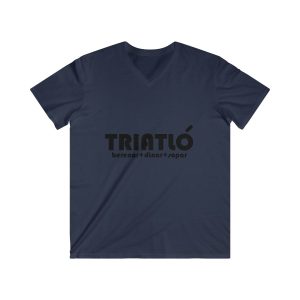 Camiseta hombre entallada cuello de pico - Azul marino - Triatló: berenar + dinar + sopar
